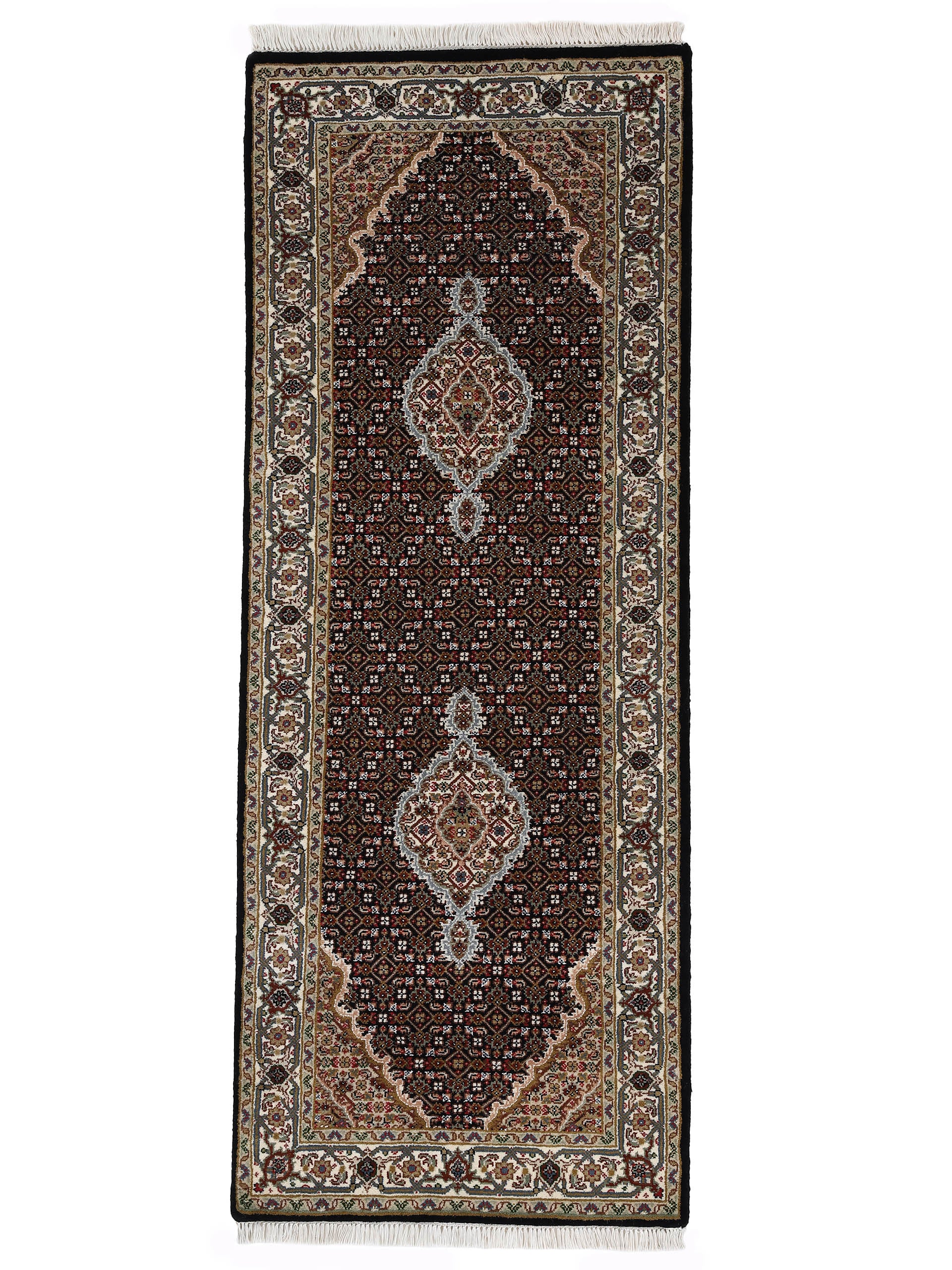 Tabriz Mahi Läufer Teppich Schwarz