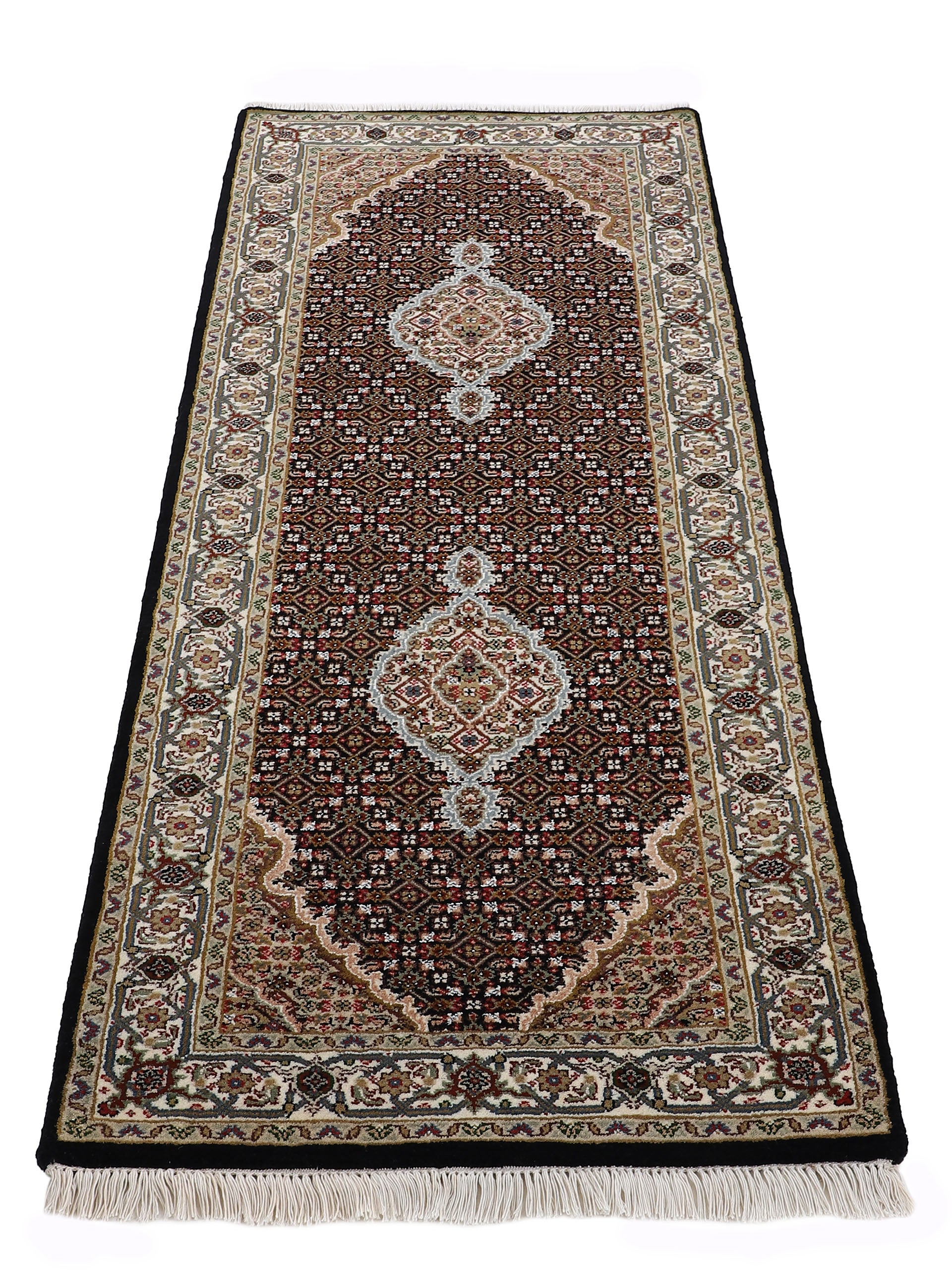 Tabriz Mahi Läufer Teppich Schwarz