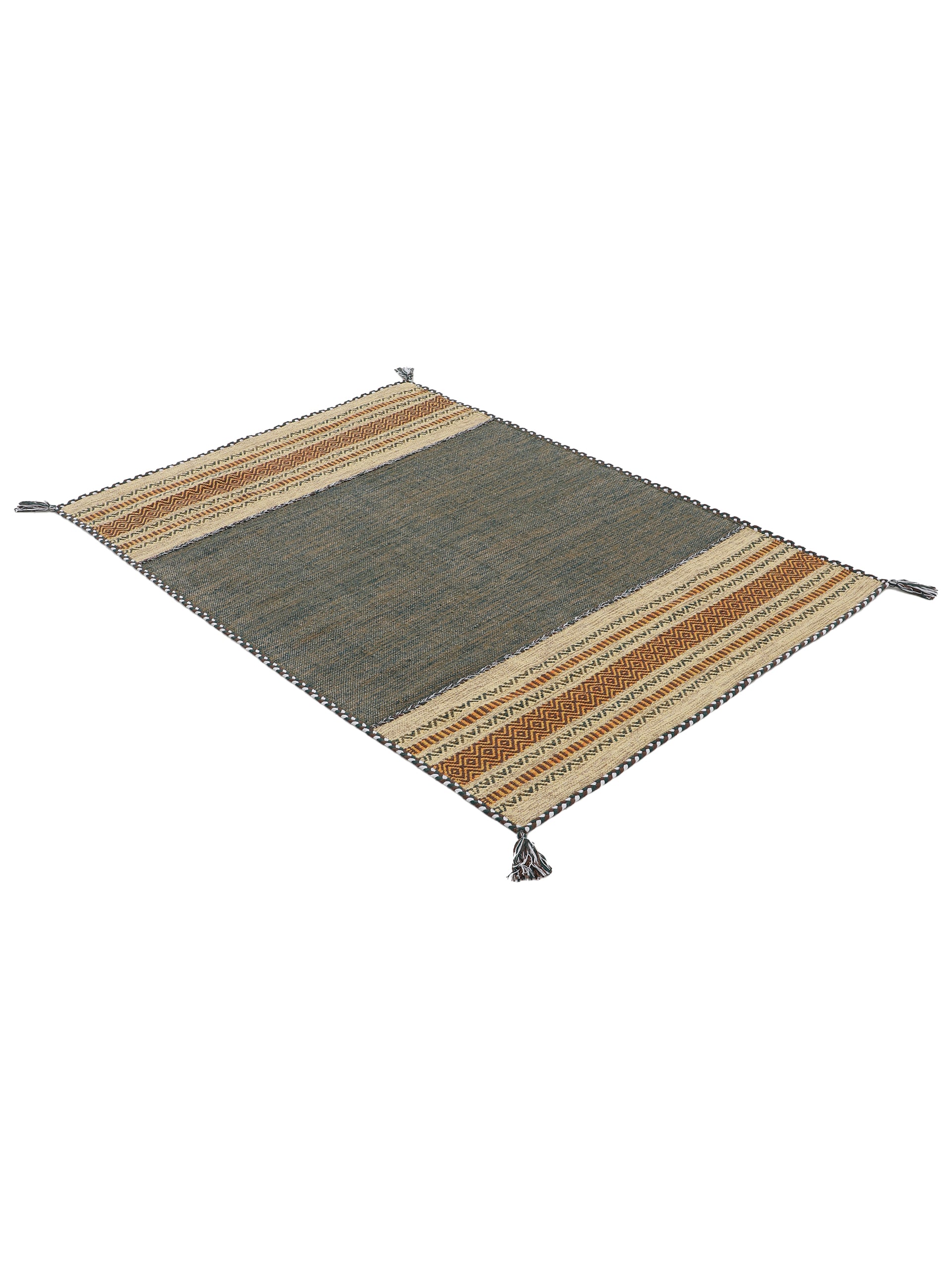 Flachgewebeteppich Kelim Azizi Grün aus Baumwolle