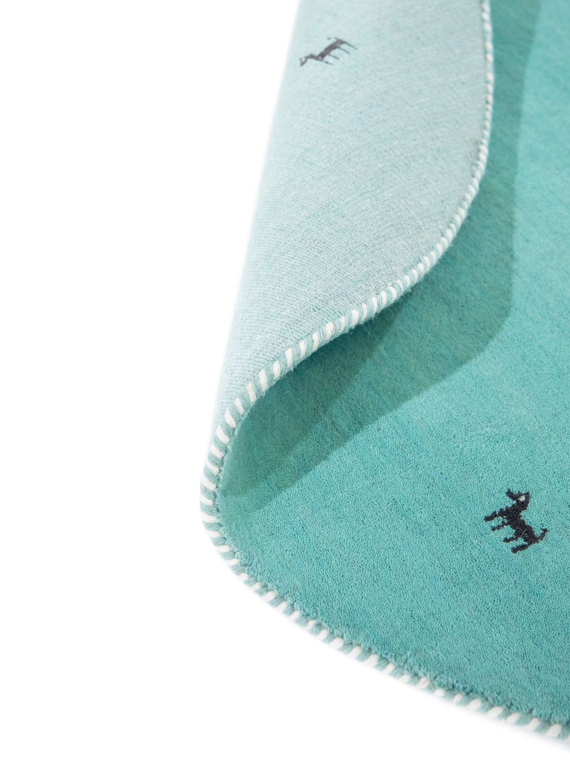 Wollteppich Gabbeh Uni Rund Türkis aus Wolle