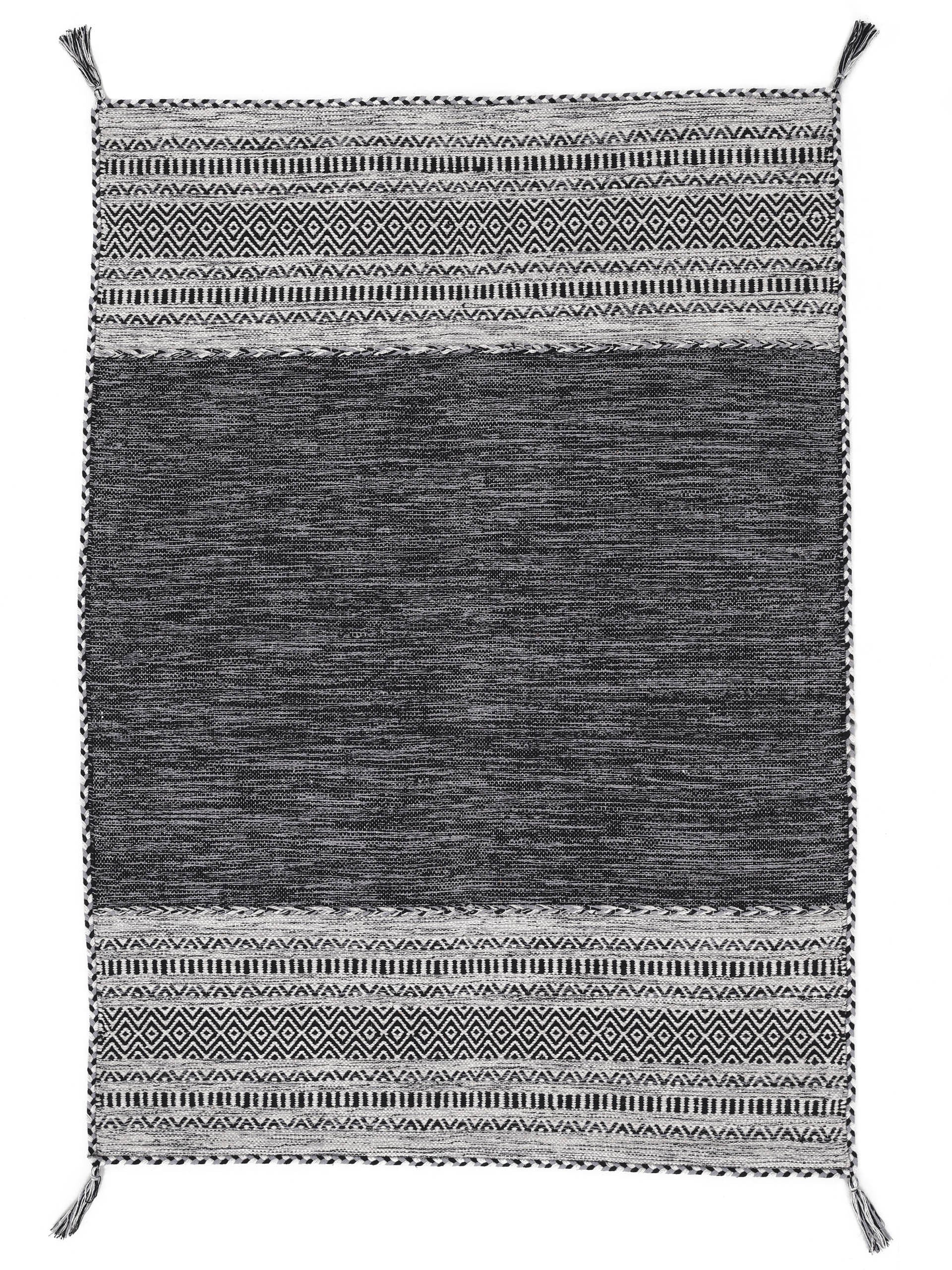 Flachgewebeteppich Kelim Azizi Schwarz aus Baumwolle