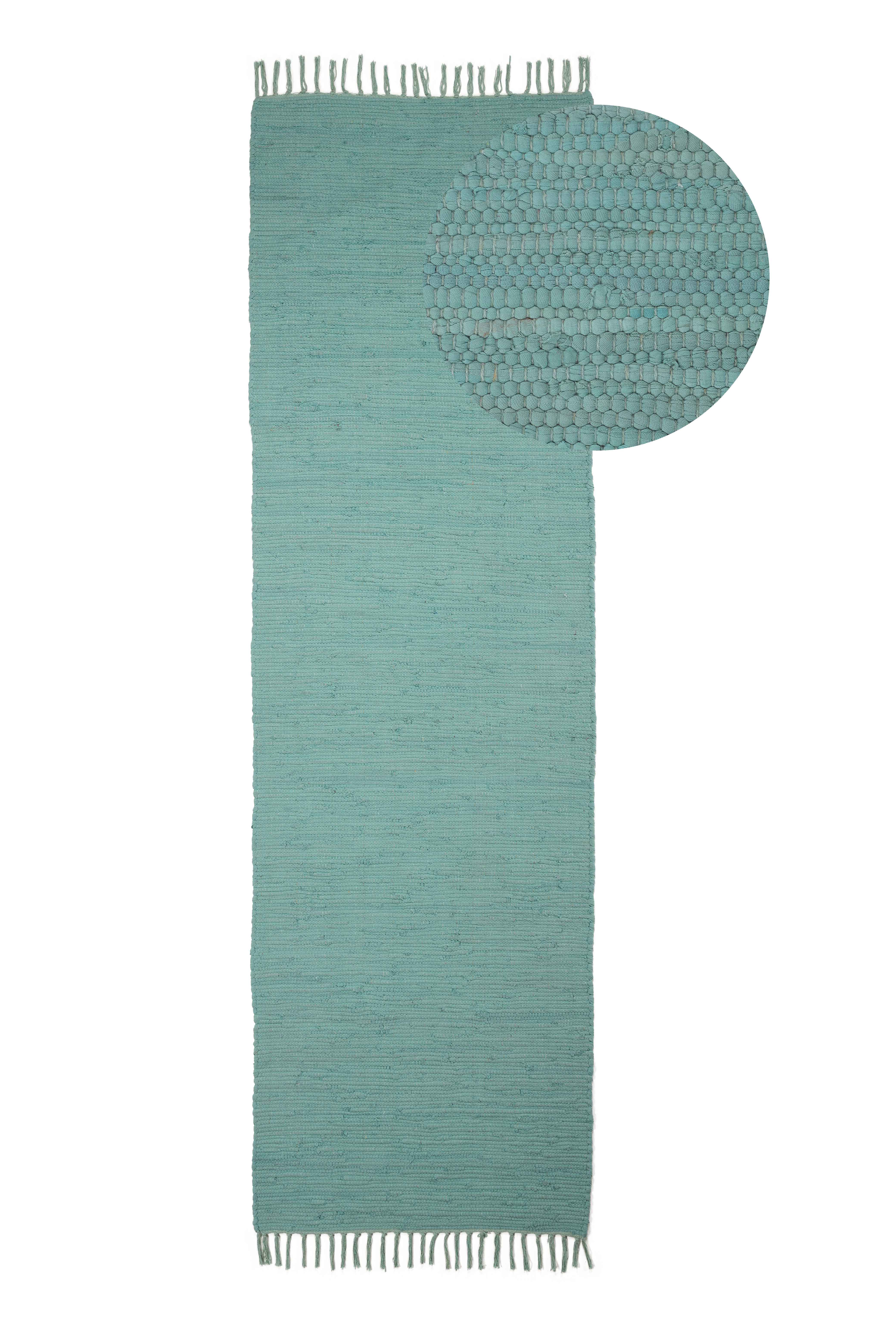 Kelim Chindi Uni Läufer Türkis in türkis aus baumwolle