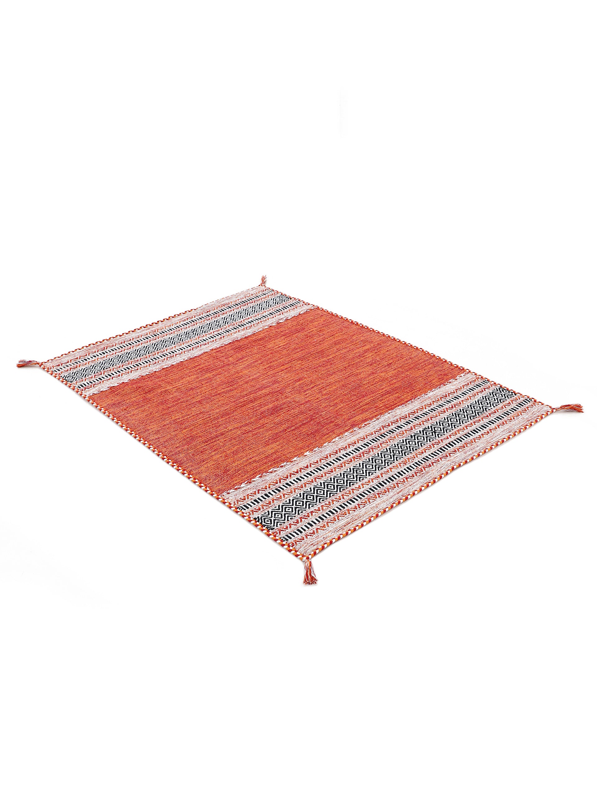 Flachgewebeteppich Kelim Azizi Orange aus Baumwolle