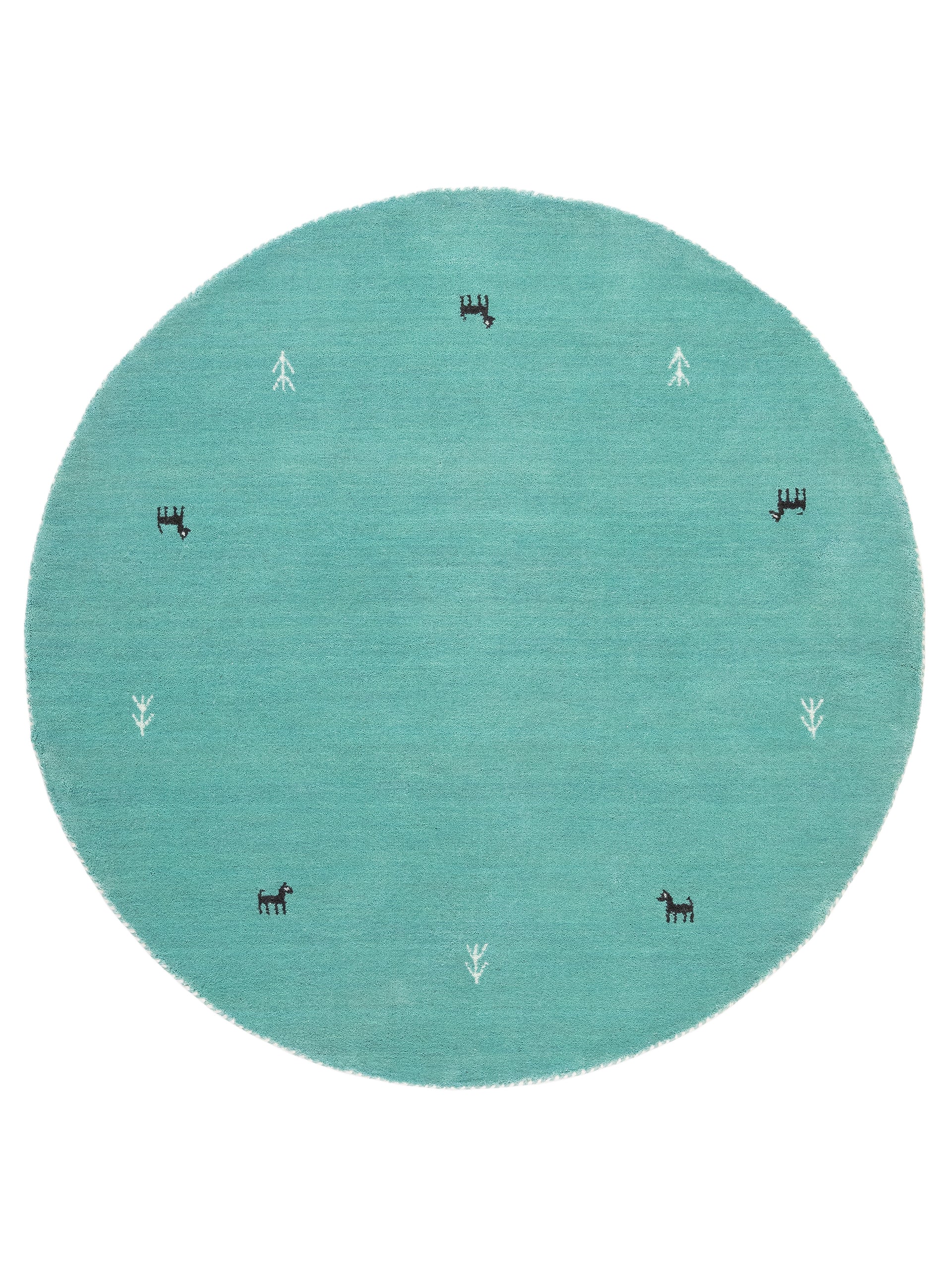 Wollteppich Gabbeh Uni Rund Türkis aus Wolle