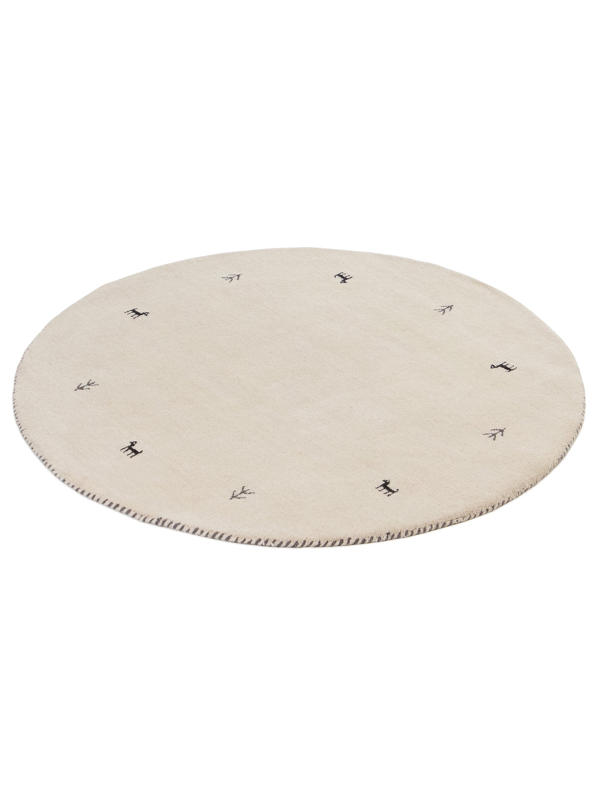 Wollteppich Gabbeh Uni Rund Weiß aus Wolle