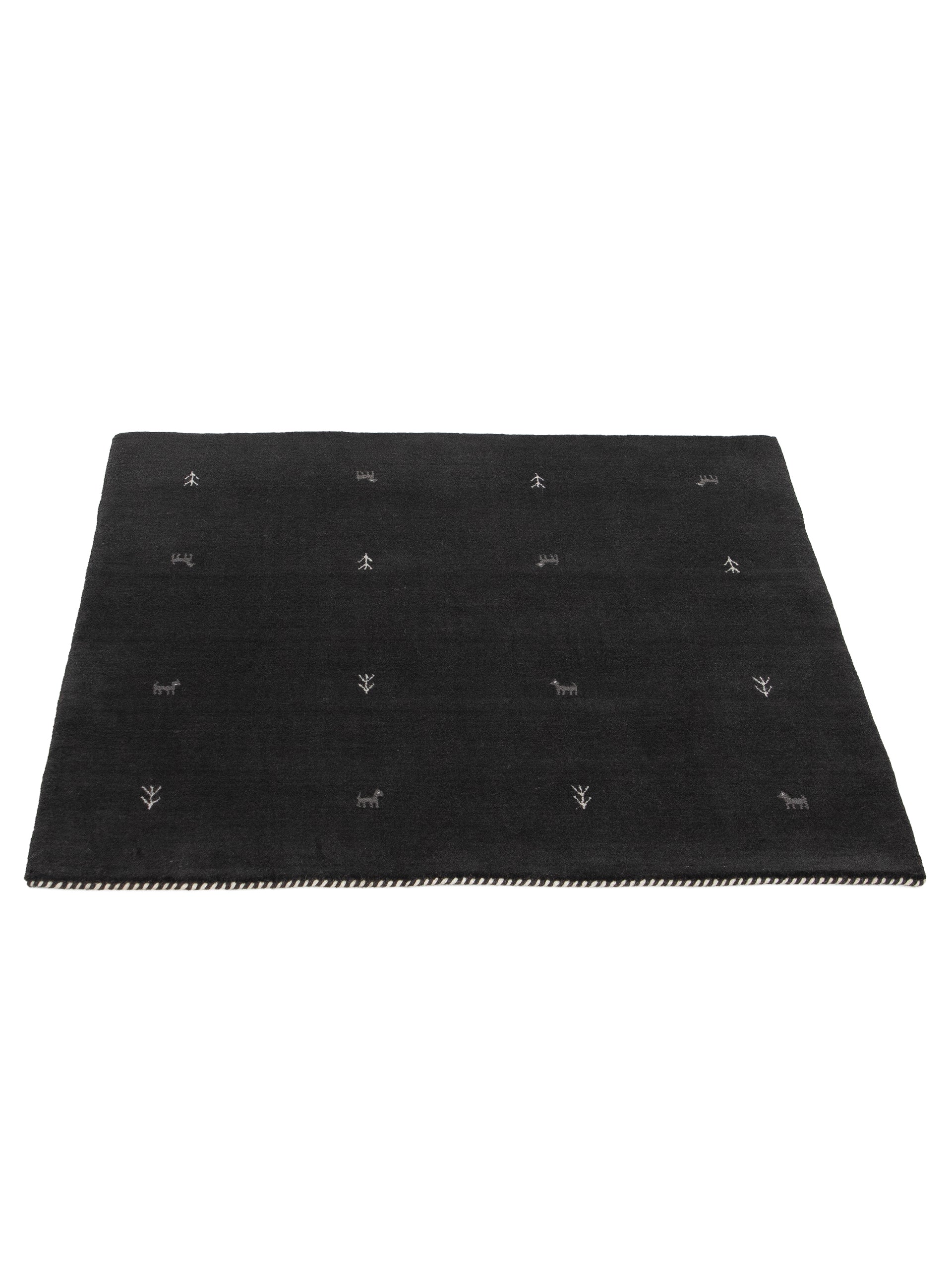 Wollteppich Gabbeh Uni Quadratisch Schwarz in schwarz aus wolle