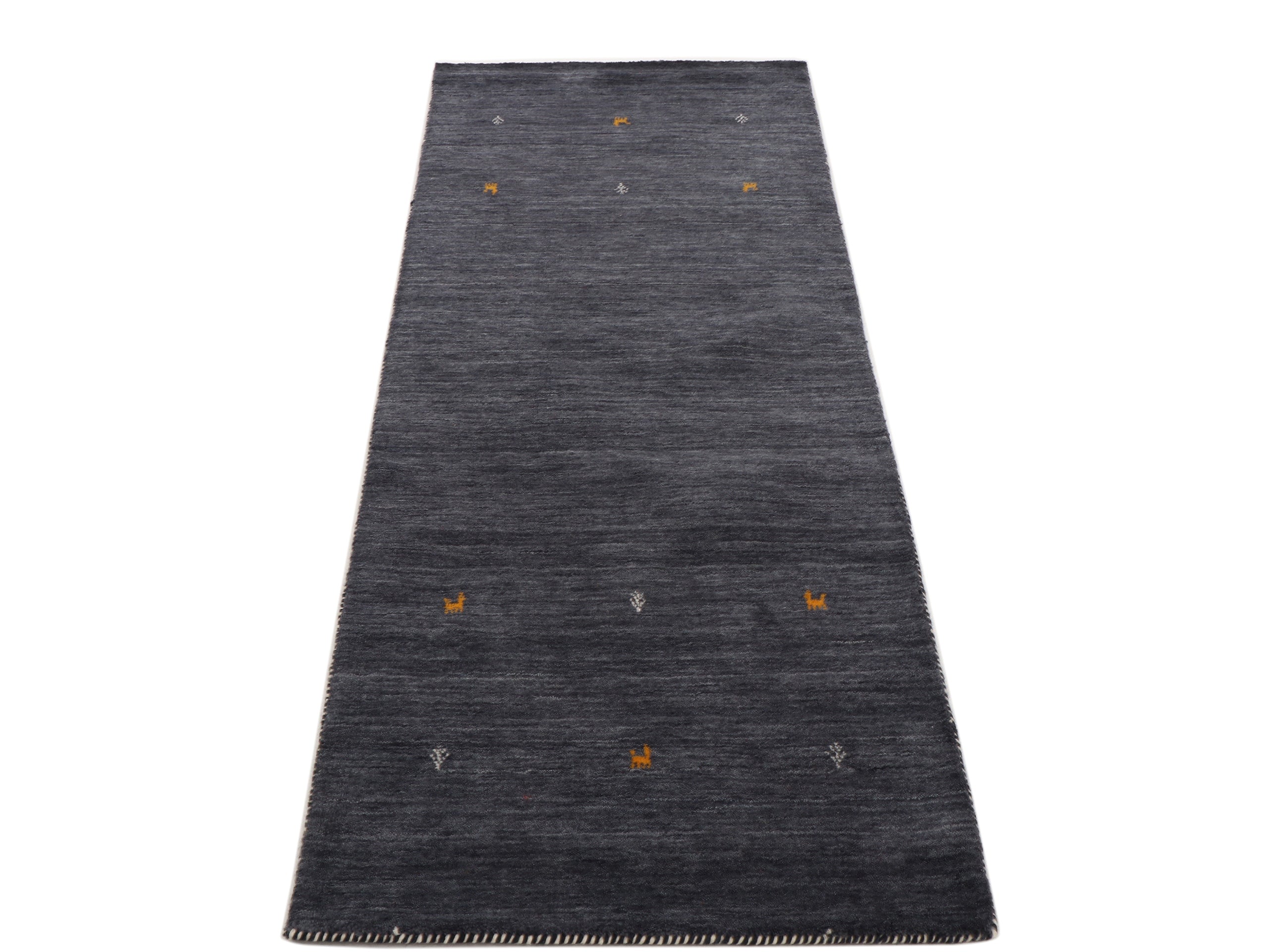 Wollteppich Gabbeh Uni Läufer Schwarz in schwarz aus wolle